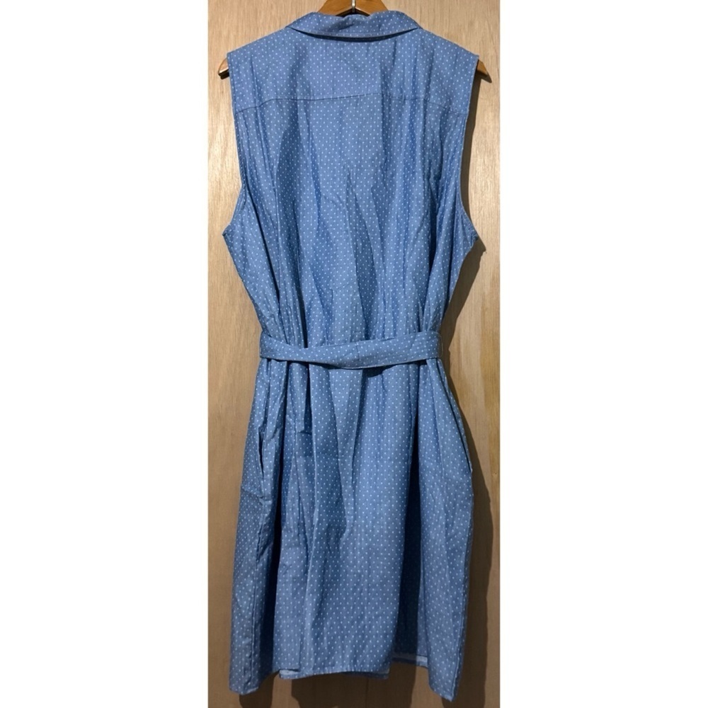 NWT Tommy Hilfiger Blue Polka Dot Sleeveless Tie Waist Button Front Dress 20W - Picture 4 of 7